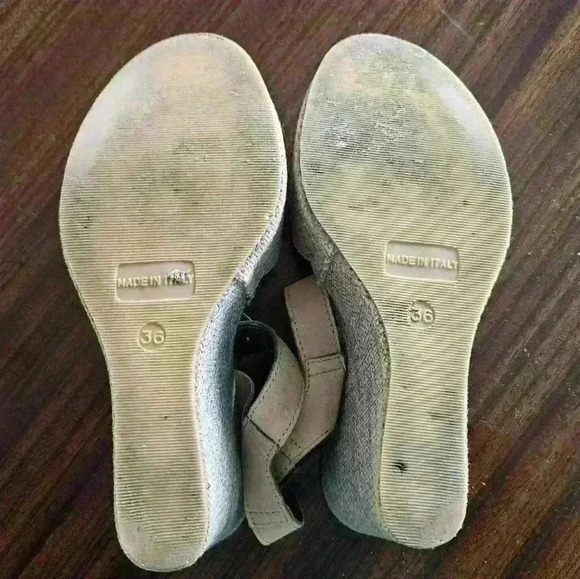 Bata Tan Leather Ankle Strap Linen covered Platform Wedge Sandal Size EU 36 US 6 - Picture 8 of 9